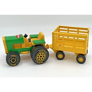 Vintage TONKA Toy TRACTOR & STAKE TRAILER 1970’s  Metal Missing Steering Wheel